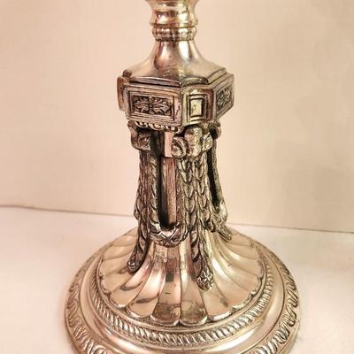 Lot #14 Pair of Ornate Silverplate Candlesticks