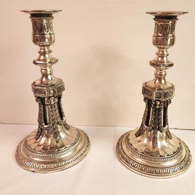 Lot #14 Pair of Ornate Silverplate Candlesticks