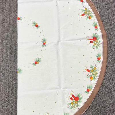 Vintage Round 56" dia.Tablecloth Christmas Themed Brown Border Cotton