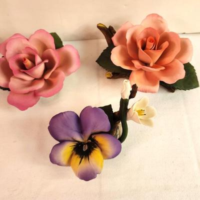 Lot #19 Lot of 3 Porcelain Flowers - marked Napoleon Italy