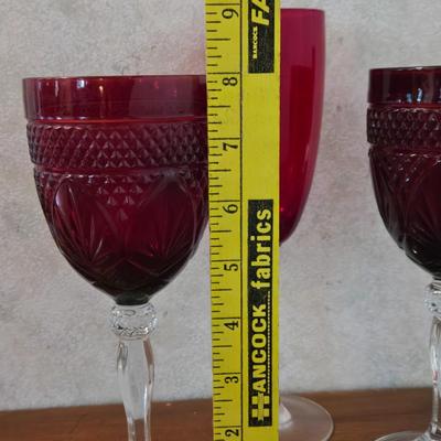 Cranberry Glass (2) Wine & (1) Champagne Glasses
