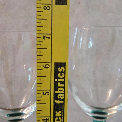 Blue Green Stem Wine Glasses (2)