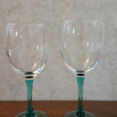 Blue Green Stem Wine Glasses (2)