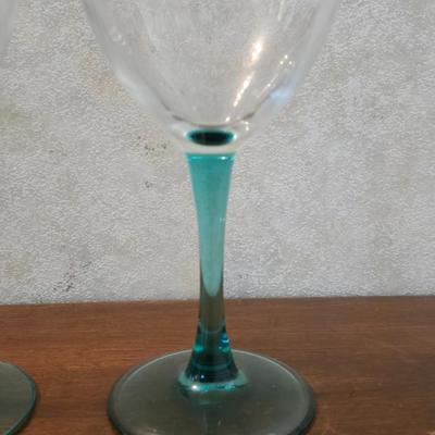 Blue Green Stem Wine Glasses (2)