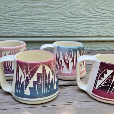 (4) Native American Pottery Mugs