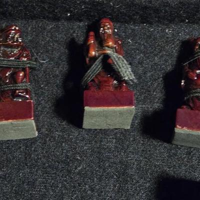 Vintage Chinese Chess Set Folding Carved Board Cinnabar & Jade Pieces