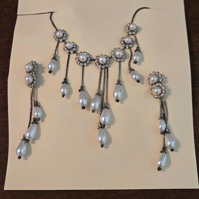 Crystal and Faux Pearl Necklace & Earrings