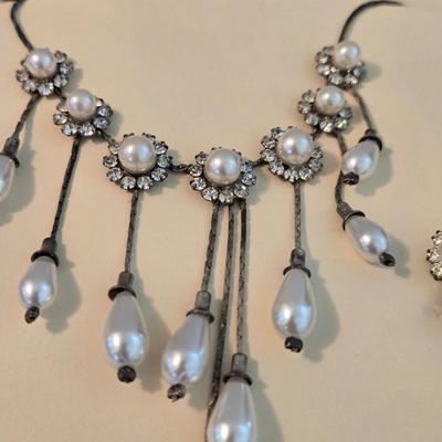 Crystal and Faux Pearl Necklace & Earrings