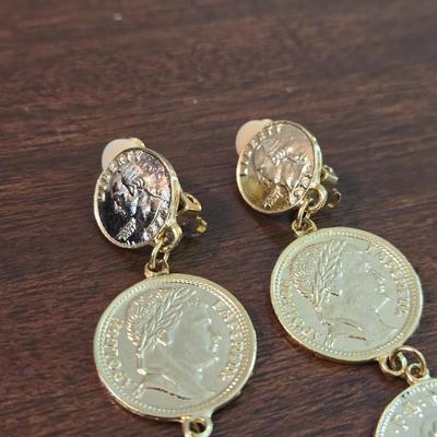 Gold Tone Coin Clip On Earrings #1