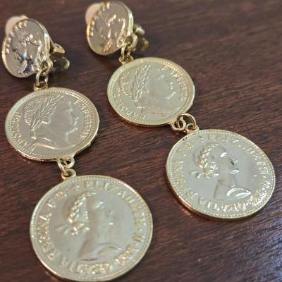 Gold Tone Coin Clip On Earrings