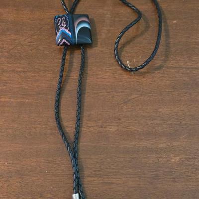 (2) Leather and Wood Bolo Ties