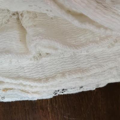 White Lacy Rectangular Tablecloth- has wear