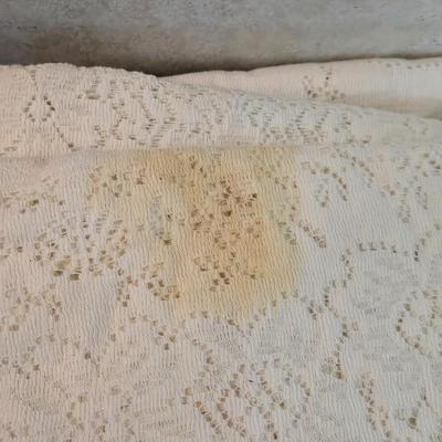 White Lacy Rectangular Tablecloth- has wear