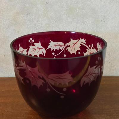 Princess House Red Cranberry Cut Crystal Christmas Bowl