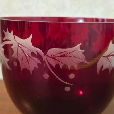 Princess House Red Cranberry Cut Crystal Christmas Bowl