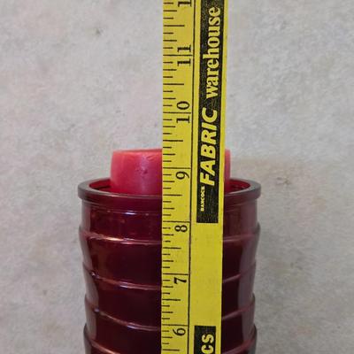 Red Glass Candle Holder with Pillar Candle