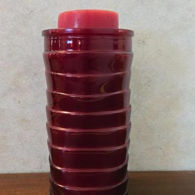 Red Glass Candle Holder with Pillar Candle