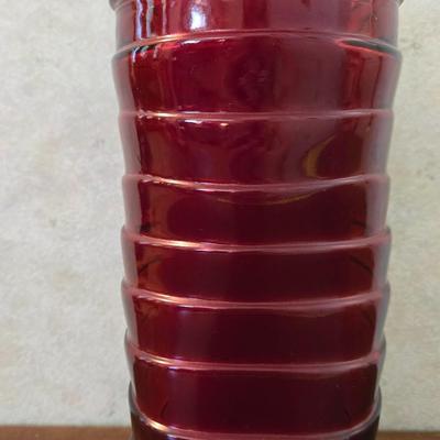 Red Glass Candle Holder with Pillar Candle