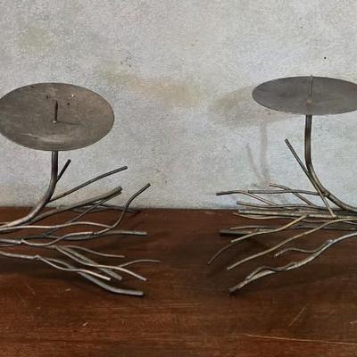 Pair of Metal Bound Stick Candleholders