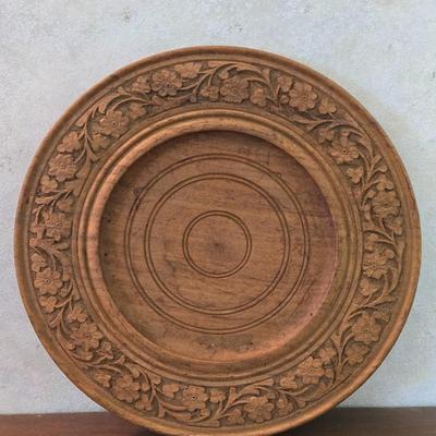 Carved Wood Round Plate
