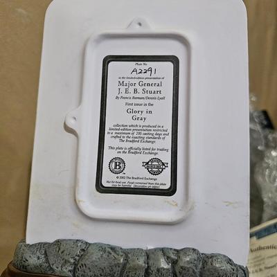 Sale Photo Thumbnail #6: HIGHLY SOUGHT AFTER AND HARD TO.FIND

This collector statue and plate display from Bradford Exchange features the portrait of Major General J.E.B. Stewart, known for his role in the American Civil War. The plate showcases a beautiful gray color that compl