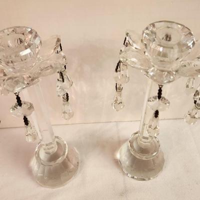 Lot #25 Pair of Crystal Candlesticks - drippy crystals