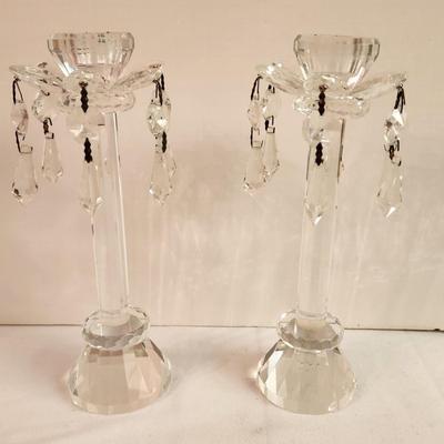 Lot #25 Pair of Crystal Candlesticks - drippy crystals