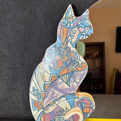 Lot 7. Handmade Pottery Mirror with Cats