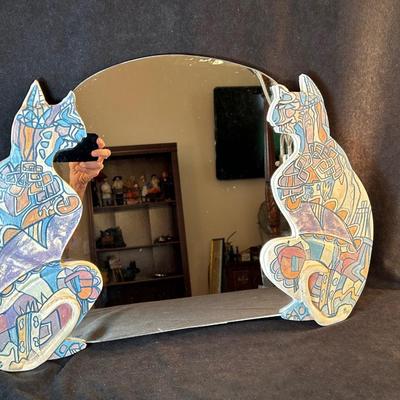 Lot 7. Handmade Pottery Mirror with Cats