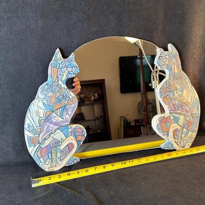 Lot 7. Handmade Pottery Mirror with Cats