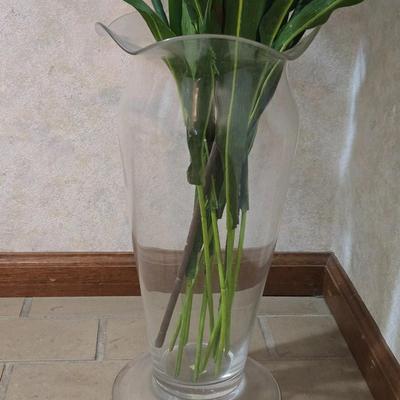 Large Glass Base with Faux Flower Arrangement
