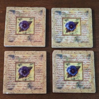 Stone with Cork Bottom Pansy Coasters