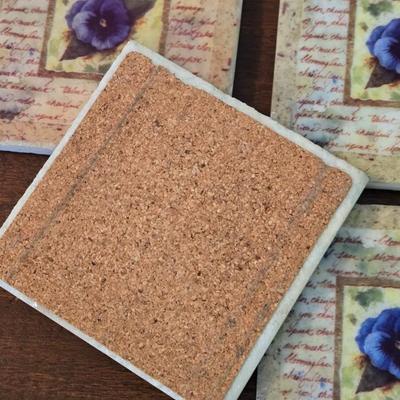 Stone with Cork Bottom Pansy Coasters