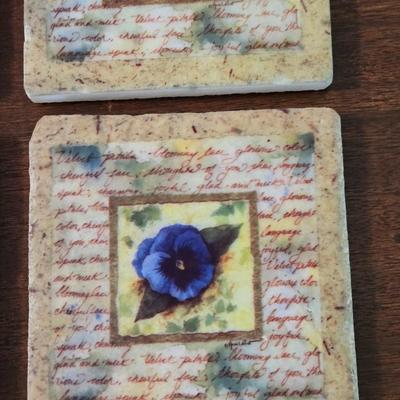 Stone with Cork Bottom Pansy Coasters