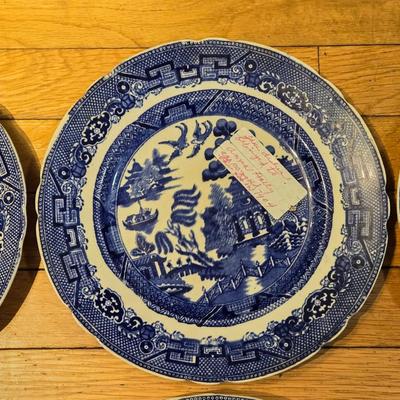 Antique Allentons England Blue Flow Willow Plates