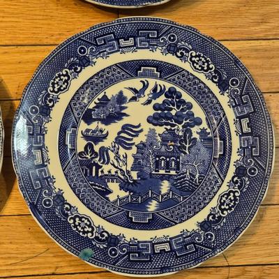 Antique Allentons England Blue Flow Willow Plates