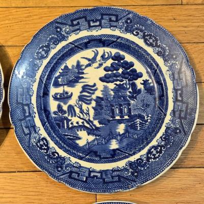 Antique Allentons England Blue Flow Willow Plates