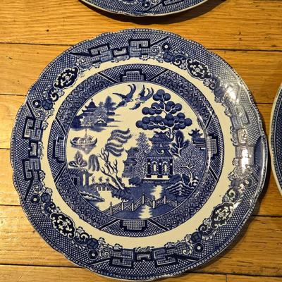 Antique Allentons England Blue Flow Willow Plates