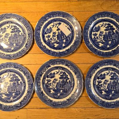 Antique Allentons England Blue Flow Willow Plates