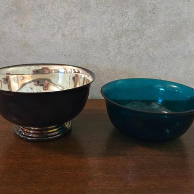 Gorham Silverplate Bowl with Blue Glass Insert