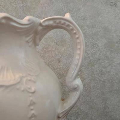 White Ceramic with Violet Flowers Pitcher