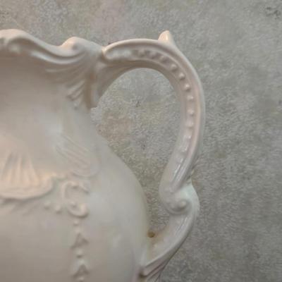 White Ceramic with Violet Flowers Pitcher