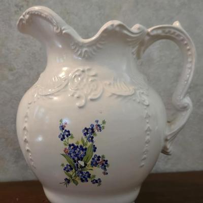 White Ceramic with Violet Flowers Pitcher