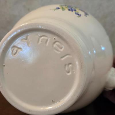 White Ceramic with Violet Flowers Pitcher