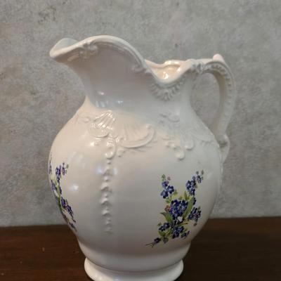 White Ceramic with Violet Flowers Pitcher