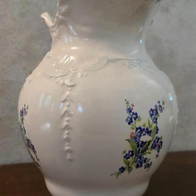 White Ceramic with Violet Flowers Pitcher