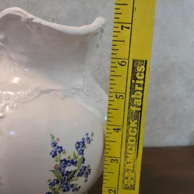 White Ceramic with Violet Flowers Pitcher