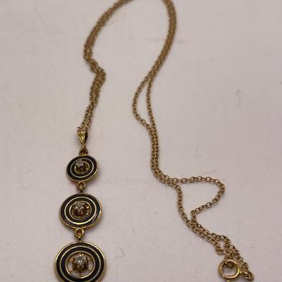 14K Yellow Gold Necklace with drop Pendant - 3 circles with 1/4 ct. diamonds