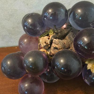 Blown Glass And Wood Grapes Deco