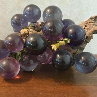 Blown Glass And Wood Grapes Deco